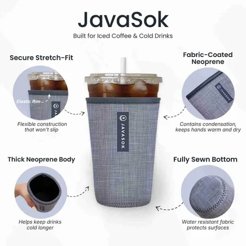 Miniatura 4 de Sok It Java Sok - Funda de neopreno con aislamiento térmico para tazas de café helado y vasos de sodas frías, diseño Succulents, tamaño S, 16-20