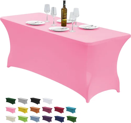 CWK - Funda de mesa de elastano elástica impermeable de 6 pies para mesas rectangulares - Mantel elástico ajustado para mesas plegables, tela Rosa
