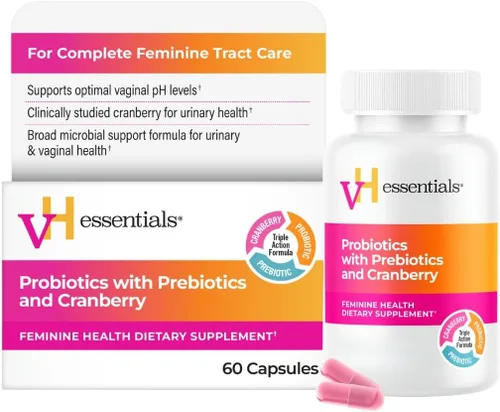 vH Essentials - Probióticos con prebióticos y arándano | Suplemento de salud femenina, 60 cápsulas, 544-06, 1 - Individual, 1