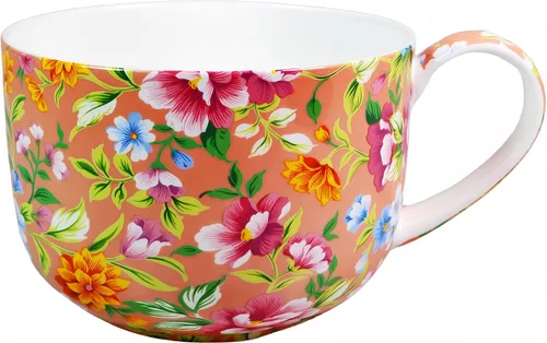 Miniatura 9 de Tazones de sopa de 25 onzas con asas, taza de sopa de porcelana y hueso con asas, taza de sopa de flora grande para café, cereales, avena con leche