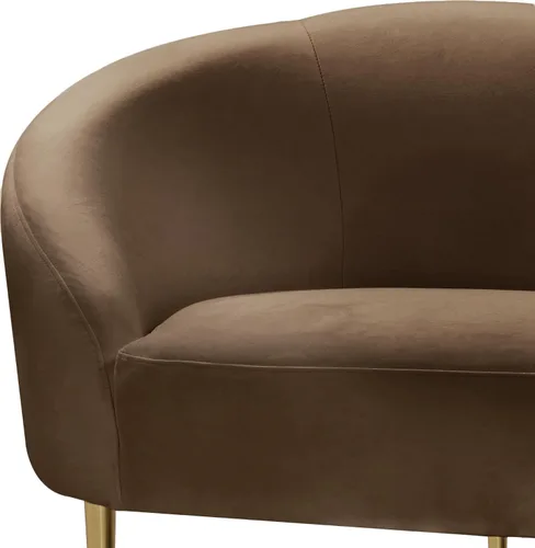 Miniatura 5 de Meridian Furniture 659Brown-L Ritz Collection Modern Sofá biplaza tapizado contemporáneo con terciopelo marrón intenso, patas de metal dorado