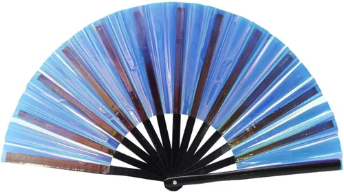 Gionforsy 1 ventilador plegable rave para mujer, ventilador de mano grande de bambú con tela de color brillante para festival (1 unidad, estilo 4,