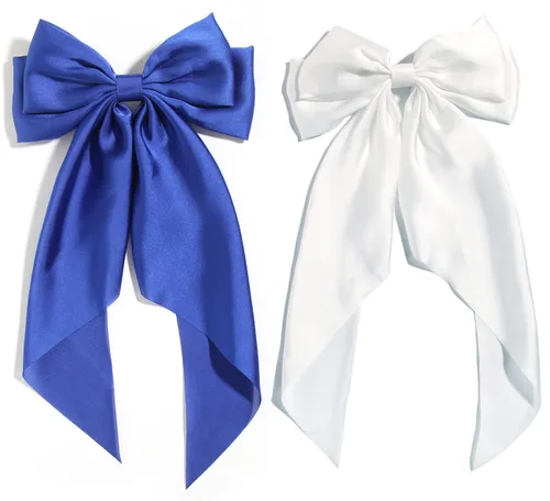 Miniatura 17 de Furling Pompoms - Lazos para el cabello para mujer, pinzas grandes de satén sedoso para el cabello, lazos para el cabello con cola larga, pasadores