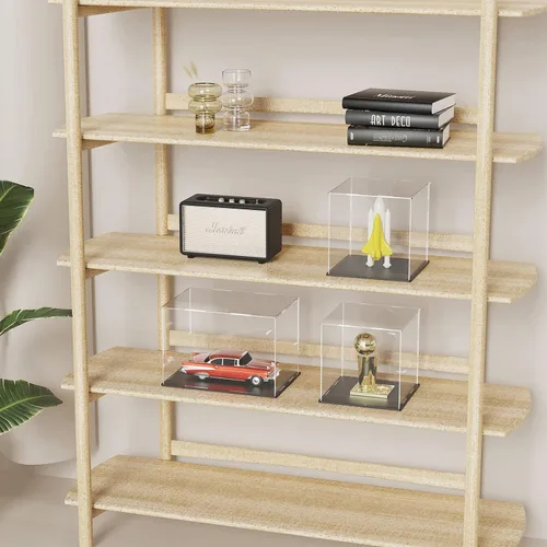 Miniatura 2 de Vitrina de acrílico con base negra, caja de exhibición de acrílico transparente de autoensamblaje con tapa, 6 pulgadas (largo y ancho) x 7.8 Negro