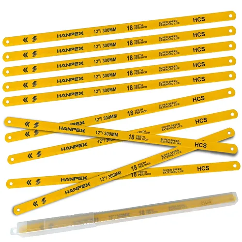 Hanpex Hojas de repuesto para sierra para metales (paquete de 10) de alta velocidad de 18 TPI - Hoja de sierra de 12 pulgadas de longitud, cuchillas