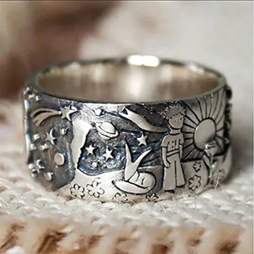 Miniatura 6 de Anillo inspirador de The Little Prince Universe, anillo inspirador de anime, anillo de universo de sol de copo de nieve, para parejas jóvenes