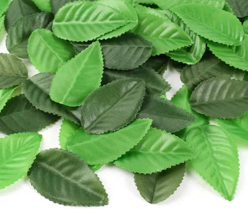 200 hojas verdes mixtas, hojas de rosa artificiales, 2 colores, hojas falsas para manualidades, álbumes de recortes, arreglos florales, decoración