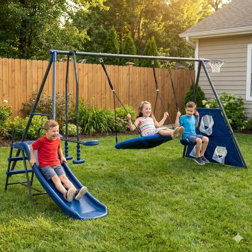 Miniatura 13 de Juego de columpios para patio trasero con soporte, columpio de servicio pesado de 440 libras, soporte de columpio de metal para exteriores, contiene