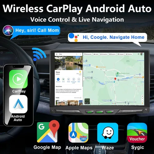 Miniatura 4 de Estéreo inalámbrico para automóvil de 10.1 pulgadas, desmontable y ajustable, Apple Carplay y Android Auto con pantalla táctil IPS de 1280 x 800