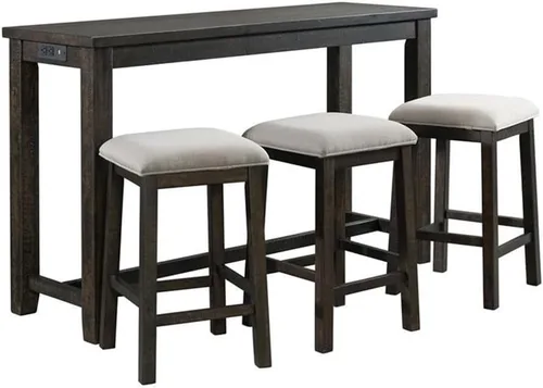 Miniatura 14 de BOWERY HILL Juego de mesa de bar de madera, acabado de papel 3D de roble claro, incluye mesa rectangular y 3 taburetes tapizados con asientos