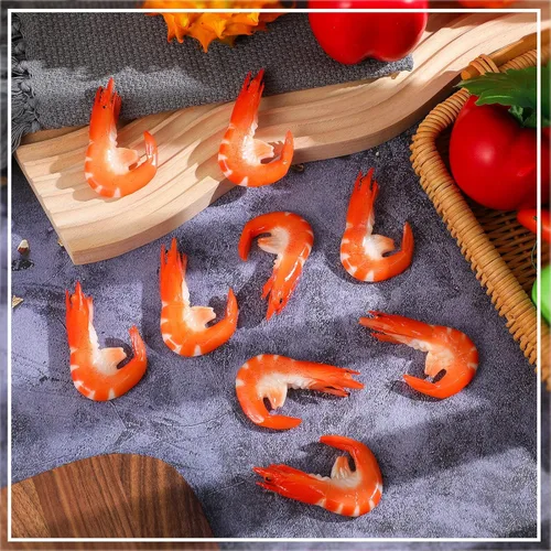Miniatura 5 de Chalyna 9 unidades de camarones falsos de imitación rojos modelo de camarones cocidos simulados, modelo de alimentos falsos artificiales