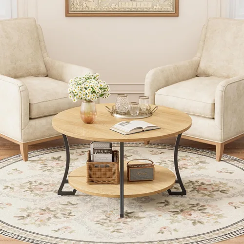 Miniatura 3 de POZILAN Mesa auxiliar redonda con almacenamiento, mesa auxiliar circular de 31.5 pulgadas para sala de estar, mesas de centro redondas de madera