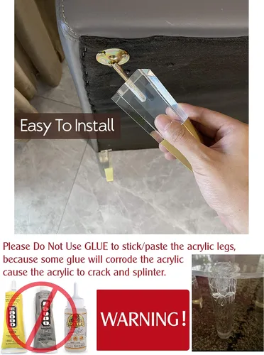 Miniatura 4 de Juego de 4 patas acrílicas de repuesto para muebles, patas de sofá, decoración moderna y transparente, patas cuadradas (4.7 pulgadas cuadradas)