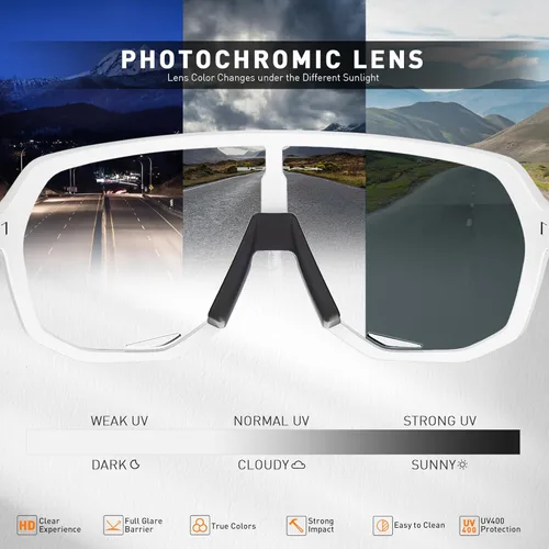 Miniatura 3 de KAPVOE Gafas de ciclismo fotocromáticas para hombres y mujeres, gafas de sol de bicicleta de montaña, gafas deportivas con protección UV Rojo/Blanco