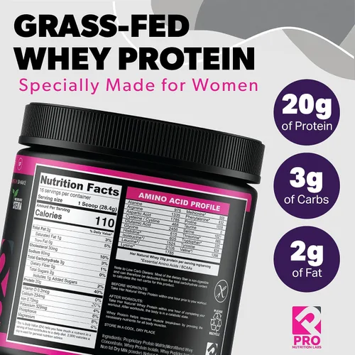 Miniatura 5 de Her Natural Whey- Proteína en polvo para mujeres para bajar de peso y para apoyar la masa muscular magra – bajo en carbohidratos – sin gluten – rBGH