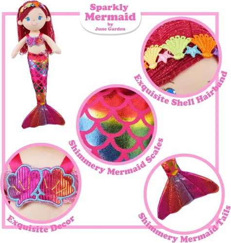 Miniatura 2 de June Garden 16.5" Sirena brillante Aurelia - Muñeca de felpa suave y brillante para regalo para niñas pequeñas