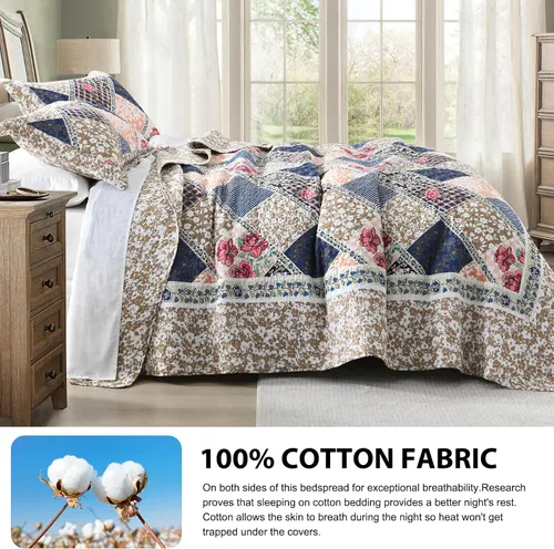 Miniatura 3 de DDUOXIN Colcha floral tamaño King de 120 x 120 pulgadas, 100% algodón, reversible, de gran tamaño, con 2 fundas de almohada, colchas de granja