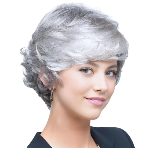 Miniatura 10 de TISHINING Pelucas Rizadas Cortas de Corte Pixie Ombre Rubias para Mujeres Blancas Peluca Rubia Mixta Esponjosa en Capas con Flequillo de Aspecto