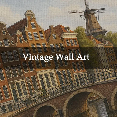 Miniatura 3 de Póster artístico de pared de Ámsterdam Holanda, impresión vintage de viajes de casas del canal y molino de viento, rollo colgante de lienzo de lino