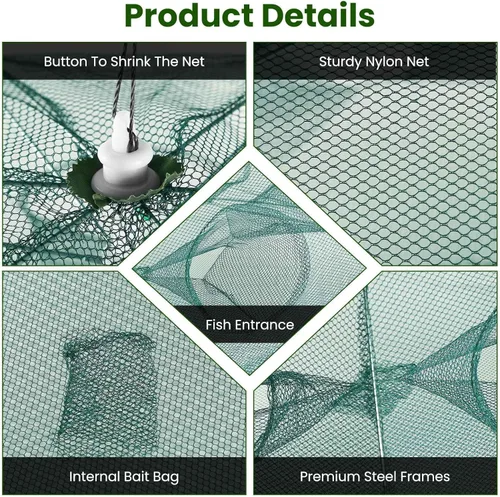 Miniatura 3 de Fishing Trap Net, Foldable Automatic Fishing Bait Net, Trap Crab Mesh Trap, Cast Dip Cage for Catching Small Bait Fish Crab Lobster Shrimp Minnow