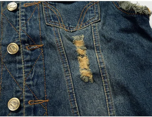 Miniatura 5 de NASKY Chaleco de mezclilla retro rasgado, sin mangas, chaleco y chaqueta de mezclilla