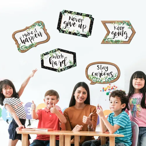 Miniatura 4 de Fulmoon Cartel de eucalipto para decoración de aula, letrero motivacional para porche, refranes positivos, recortes inspiradores para el regreso a