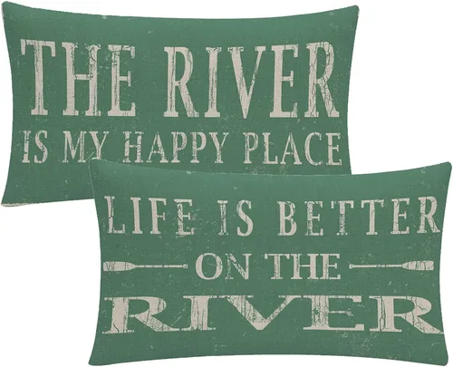 Miniatura 8 de Life is Better on The River - Juego de 2 fundas de almohada decorativas con temática de río negro, 12 x 20 pulgadas, para sofá
