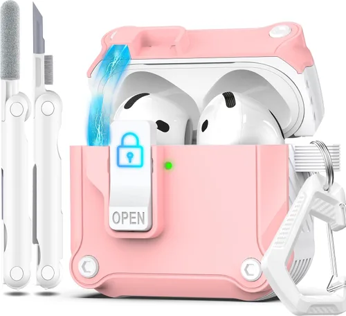 Miniatura 13 de R-fun - Funda para audífonos compatible con AirPods de 4.ª generación 2024, cubierta protectora de expulsión automática a prueba de caídas, puerto