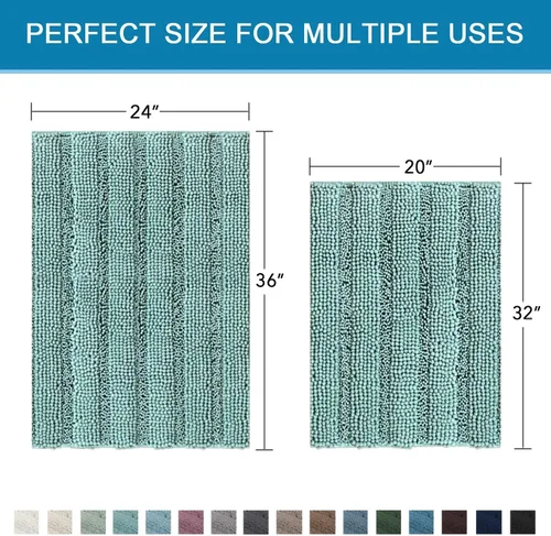 Miniatura 514 de H.VERSAILTEX Alfombras de baño para cuarto de baño, antideslizantes, tapetes de baño extragruesos, de felpilla, a rayas, alfombra de 20" x 32