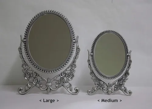 Miniatura 7 de SEHAMANO - Espejo de mesa de maquillaje con patrón de rosas en relieve, espejo decorativo ovalado, marco de metal giratorio de doble cara