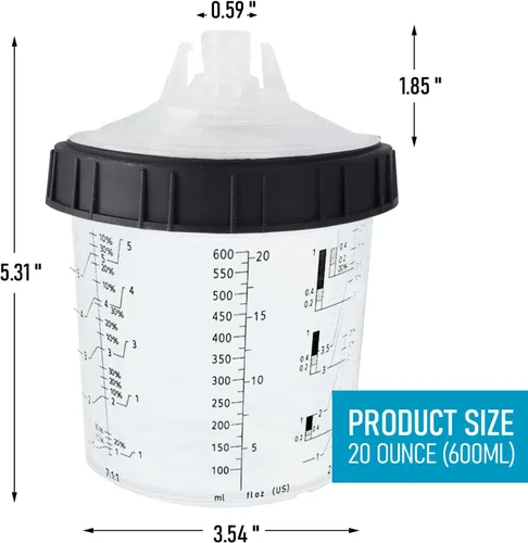 Miniatura 8 de Kit de vaso mezclador de pintura desechable para pistola de pintura automotriz, 10 piezas, 20 onzas, 10 forros, 10 tapas, 1 taza dura, 4 tapones