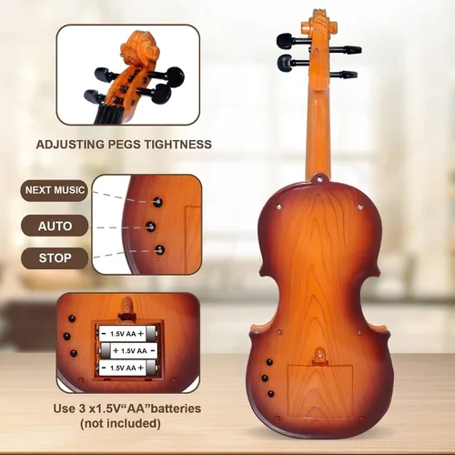 Miniatura 4 de Juguete de violín de 16 pulgadas para niños, juguetes de violín de 4 cuerdas, instrumentos musicales para niños, instrumento electrónico portátil