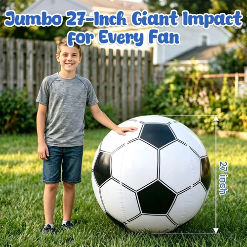 Miniatura 2 de Shindel Balón de fútbol inflable gigante de 27 pulgadas, decoración de fiesta temática de fútbol y juegos de piscina en la playa, resistente sin BPA