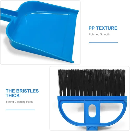 Miniatura 6 de Mini recogedor y escoba Juego de cepillos de plástico portátil (azul) utilizado para escritorio, hogar, cocina, limpieza de jaulas de cualquier