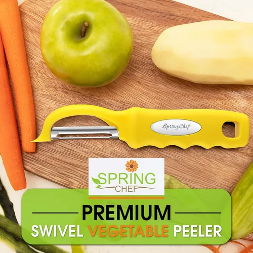 Miniatura 7 de Spring Chef Pelador de patatas giratorio de alta calidad para cocina, pelador de frutas de acero inoxidable con mango de agarre suave, perfecto