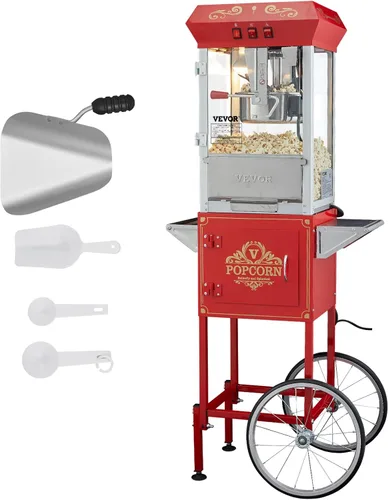 VEVOR Máquina Comercial de Palomitas de Maíz, Hervidor de 8 Oz, Fabricadora de Palomitas de 850 W sobre Ruedas para 48 Tazas por Lote, Estilo Teatro