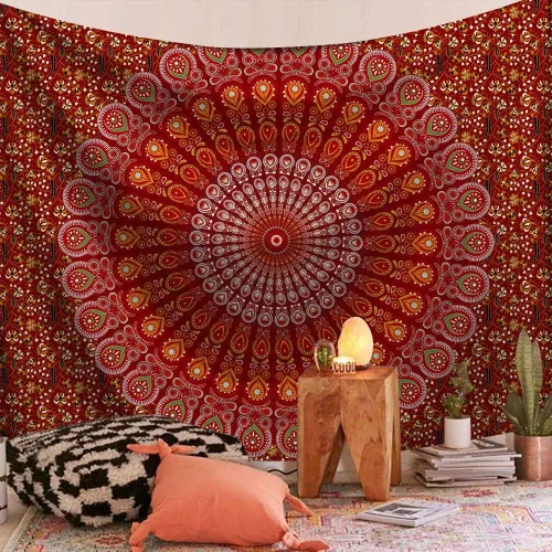 Miniatura 3 de FENDROM - Tapiz colorido y genial con mandala, artesanía popular, hindú, hippie, bohemio, para colgar en la pared, arte psicodélico floral