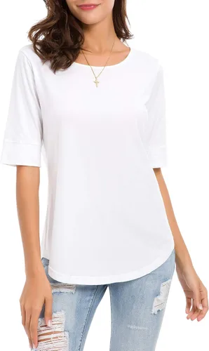 Miniatura 7 de Camisetas casuales de algodón de manga media para mujer, camisetas básicas de verano a la moda