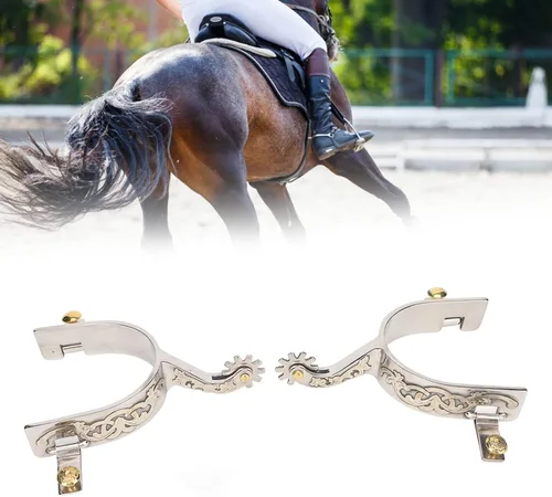 Miniatura 3 de Zerodis Espuelas de caballo de acero inoxidable para vaqueros occidentales con engranaje giratorio para equitación entusiasta ecuestre simple