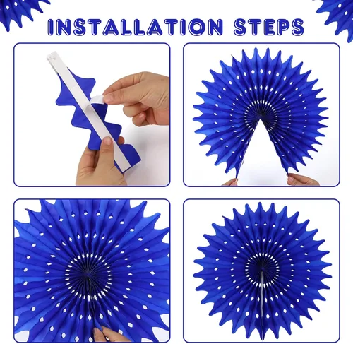 Miniatura 4 de 12 Piezas Abanicos de Papel Azul Decoraciones de Fiesta Decoraciones de Flores de Papel de Seda para Niña Cumpleaños Groovy Baby Shower Boda