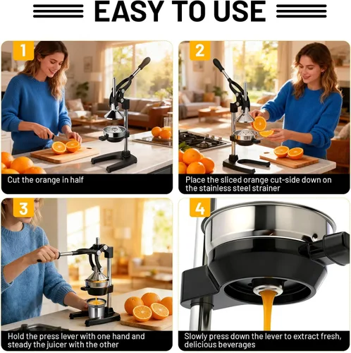Miniatura 6 de Exprimidor de hierro fundido para frutas cítricas, granadas, pomelos, exprimidor de hierro fundido resistente, exprimidor manual de limón, con taza