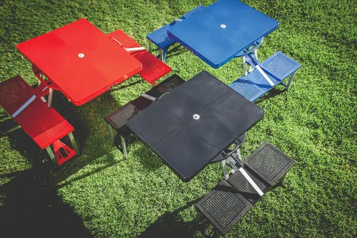 Miniatura 5 de Picnic TIME Mesa de picnic plegable portátil con asientos para 4, mesa de aluminio plegable con bancos y agujero para paraguas, mesa plegable ligera
