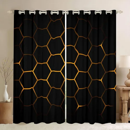 Miniatura 34 de Feelyou - Cortinas de ventana en forma de panal, tema geométrico hexagonal con luces de neón verdes, para chicos adolescentes y hombres, elegante