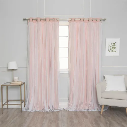 Miniatura 23 de Best Home Fashion Juego de 2 paneles de ventana de tul de encaje con aislamiento térmico y ojales de níquel de acero inoxidable para dormitorio