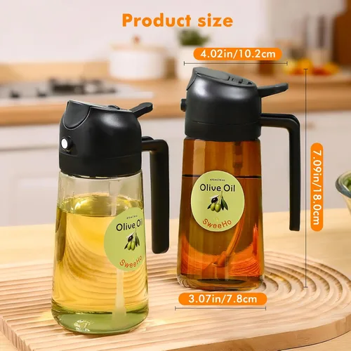 Miniatura 7 de Pulverizador de aceite para cocinar, rociador de aceite de oliva de cocina de 15.9 fl oz y dispensador de aceite 2 en 1, botella de aceite de vidrio