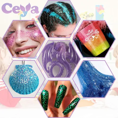 Miniatura 8 de Ceya Juego de purpurina gruesa a granel de 6 colores surtidos, 4.23 onzas cada tarro iridiscente para manualidades de Pascua, lentejuelas de uñas