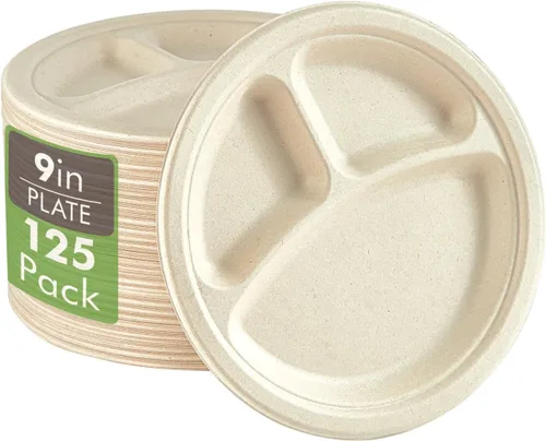Miniatura 8 de Vplus Paquete de 200 platos de papel de 7 pulgadas, 100% compostables, desechables, resistentes y desechables, bagazo, natural, biodegradable