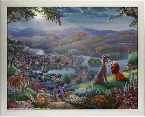 Miniatura 10 de Thomas Kinkade Studios Lady and the Tramp Falling In Love - Marco negro satinado (11 x 14 pulgadas)