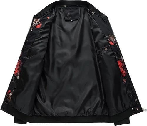 Miniatura 2 de HENGAO Chaqueta bomber con cremallera frontal y estampado de flores para hombre