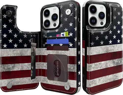 Miniatura 7 de Funda tipo cartera de piel con tapa compatible con iPhone 13 Pro Max de 6.7 pulgadas, para mujeres y niñas con tarjetero y doble cierre magnético